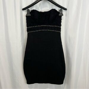 LaRok Black Strapless Dress with Lace Corset Detail